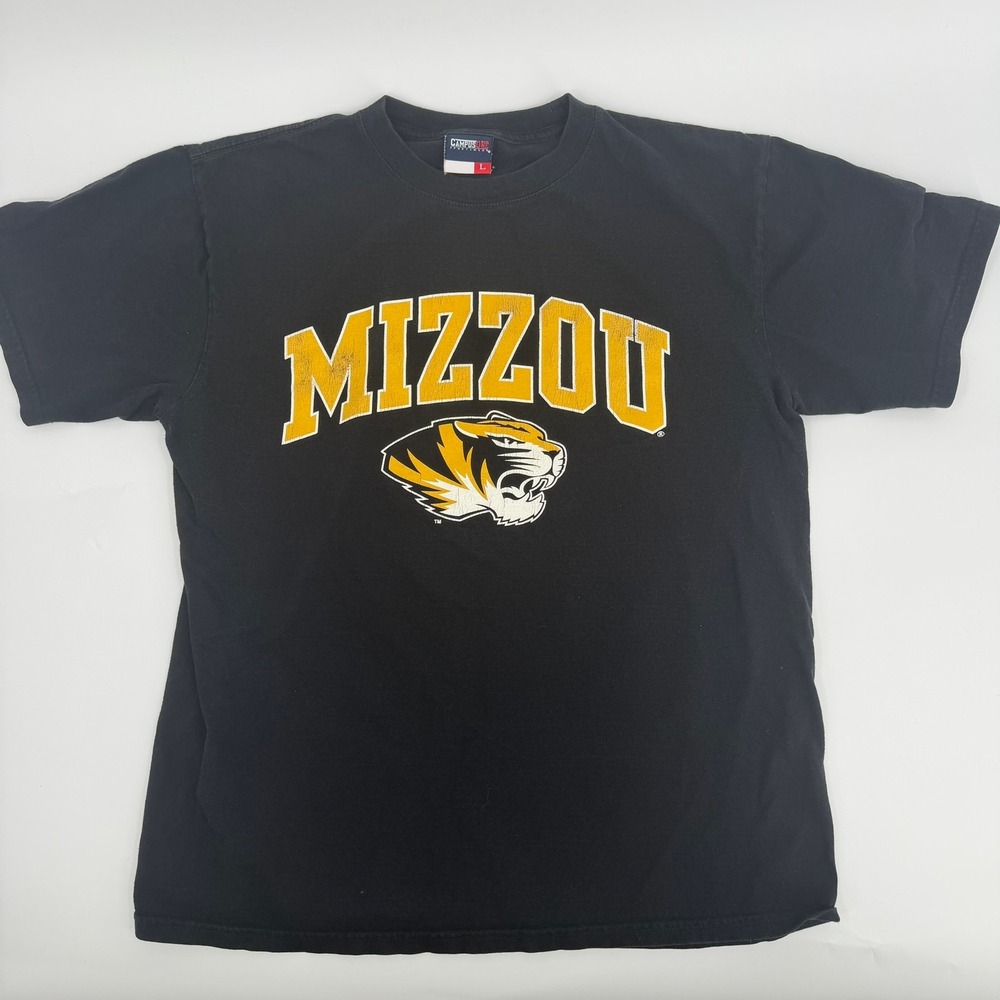 Campus One Mizzou T Shirt Graphic Y2K Mens Large Black University Missouri Tiger